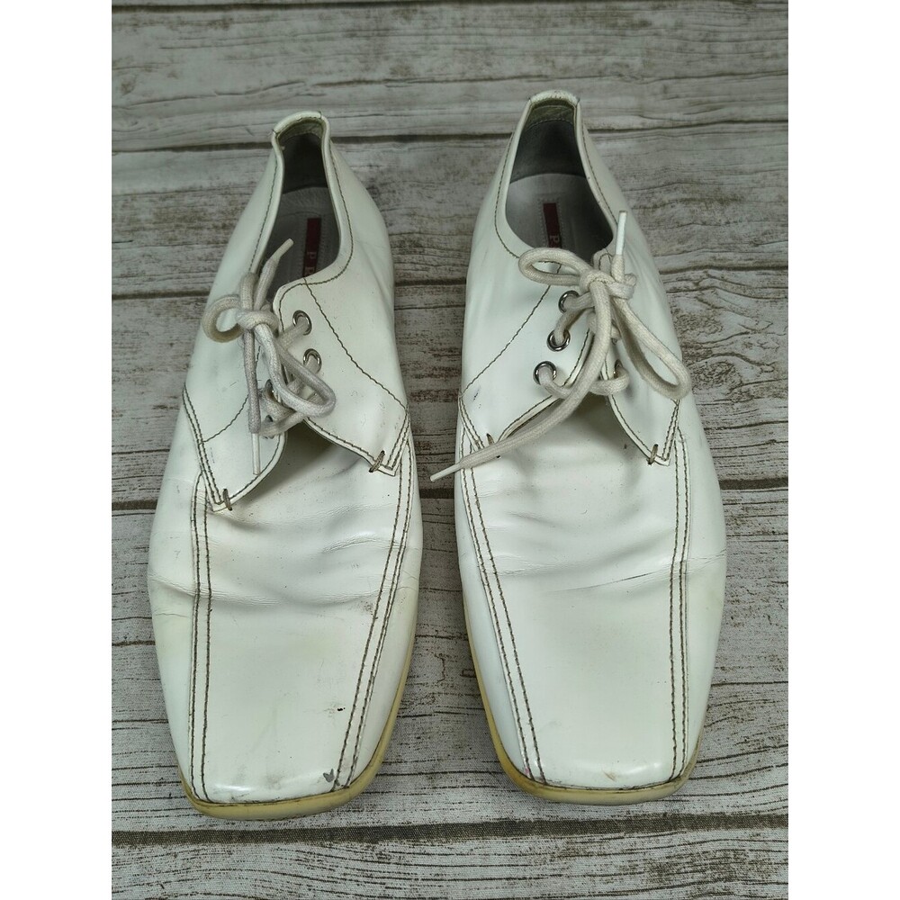 Prada White Leather Lace Up Casual Sneakers Men Size 9